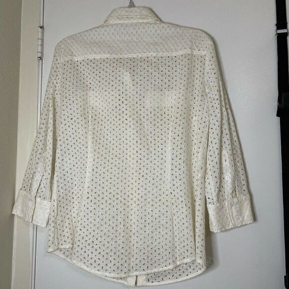 Alexander McQueen ivory eyelet cotton button down long sleeve blouse top US 10 - Picture 4 of 7
